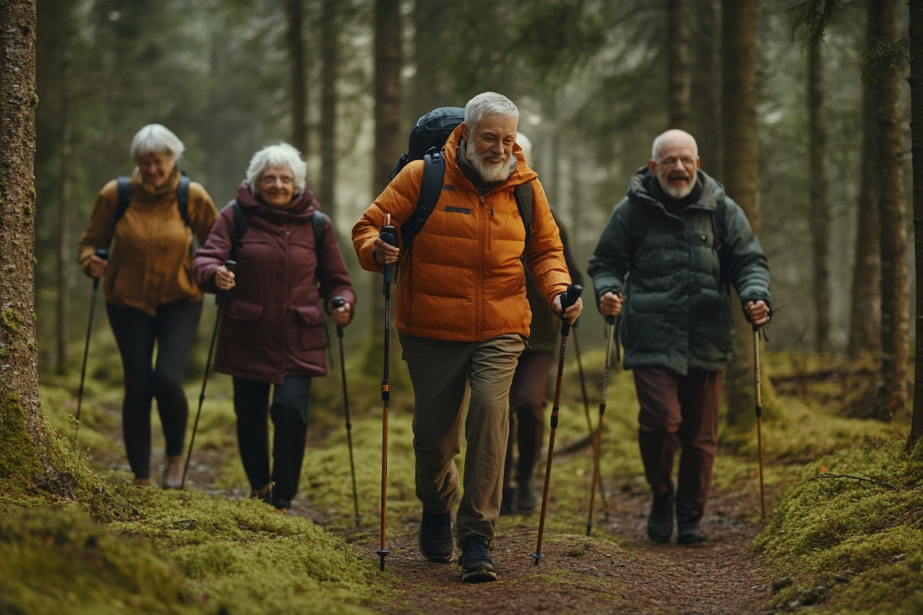 Група пенсіонерів на прогулянці в парку